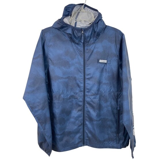 Columbia PFG Mens Medium Blue Hooded Full Zip Windbreaker Jacket - Picture 1 of 11